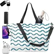 [Generic] Large Beach Bag | Waterproof Sandproof Foldable Bag,Zipper Large Beach Tote, All Purpose Pouch for Vacation, Sunglasses, Water Bottles
