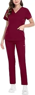 [Tadill] Women Uniform Scrub Set Workwear Comfortable Breathable Female Durable Nurse Scrubs Nurse Top And Pants for, as described, L