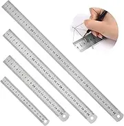 Stainless Steel Ruler, Metal Ruler Set of 4 15cm 20cm 30cm 40cm with Double Scale Edge, Measuring Tool Metal Steel Ruler, for Home School Office Daily Use, with Inch and Metric Graduation