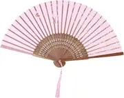 GARVALON Silk Bamboo Hand Fan Folding Fan Collapsible Portable Chinese Style Flowers Random