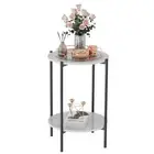 Round Modern Side Table with Sintered Stone Top and Metal Frame Black White