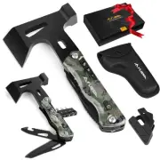Camping Axe Hammer Multitool, Hatchet Multi Tool Camo Stainless Steel with LE...