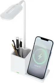 White,3 in 1 Wireless Charging Station with Pencil Holder and Table Lamp, 15W Wireless Charger Stand for iPhone 16/15/14/13/12, Apple Watch&Airpods, Samsung Galaxy S24 Ultra/S23 Ultra/S22/S21