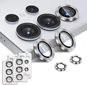 JZG for Samsung Galaxy S25 Ultra Camera Lens Protector, 2 Packs of 10 Pics Individual Lens Covers, Tempered Glass with Aluminum Ring, Shatterproof, Clear Vision, Case Friendly (Titanium Grey)