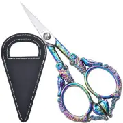 Vintage Embroidery Scissors, 4.6in Small Sharp Tip Sewing Scissor w/Black Cas...