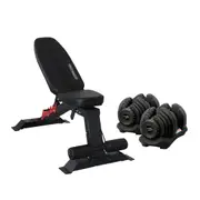 Powertrain 80KG Adjustable Dumbbell Set with Heavy-Duty FID Bench