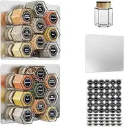 Vetacsion Set of 18 Magnetic Glass Spice Tins with 100 Preprinted Seasoning Label Stickers (Include Black Metal Wall-Plates)