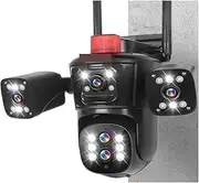 20MP WiFi Surveillance Camera 10X Zoom 4*Screens Outdoor Security Cameras 10k Human Detection Auto Tracking(U/S,Black CAM No Card)