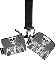 [XYMZR] Mini Zip Around Wristlet keychain Wallet Skeleton White Finger for Women Personalized Pattern Detachable Dual Pouch Wristlet Portable Wallet Phone Coin Purse, Multi-colored, One Size