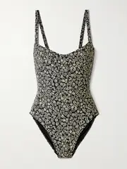 [Matteau] Matteau - Floral-print Underwired Stretch Recycled Swimsuit - Black - 4 4 Black