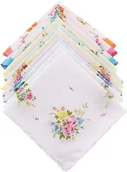 [KYEQATY] Handkerchief Women Ladies Handkerchiefs 10pcs Womens Hankies Vintage Floral Print Cotton Handkerchief Hanky Bulk Set for Valentines Day/Mothers Day, Random Color, One Size