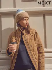 Blue Block Stripe Wool And Alpaca Blend Knitted Beanie Hat (B23476) | $11