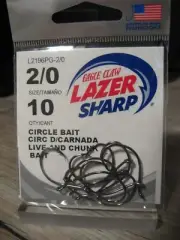 10 Eagle Claw Lazer Sharp Circle Live & Chunk Bait Fish Hooks - L2196PG - 2/0
