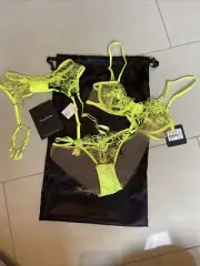 NWT Honey Birdette Lyndl Bra 32B Brief Suspender XS Set Neon