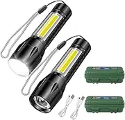 Rechargeable Small Mini Torch, Mini LED Flashlight with COB Light, Pocket Mini Torch for Emergency Camping Hiking Dog Walking