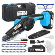 20V Cordless Rechargeable Blue Mini Chain Saw Set w/ 6" Chainsaw 2 Extra Chains