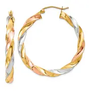14K Tri-Color Light Twisted Hoop Earrings