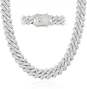 [CBLKUS] Mens Cuban Link Chain Miami Cuban Necklace 18K Gold Silver Chain Diamond Cut Chains For Men Women 14mm Iced Out Hip Hop Jewelry