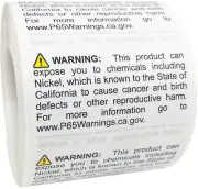 California Proposition 65 Contains Nickel Stickers, 1 x 2 Inches, 500 Labels