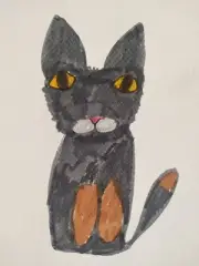 Original drawing black cat cute kitten naive art by Ukrainian child A4