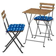 TÄRNÖ table+2 chairs, outdoor, foldable black/light brown stained/foldable Klösan dark blue, 55x54 cm