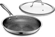 HexClad Hybrid Nonstick 25 cm Frying Pan with Tempered Glass Lid, Stay-Cool Handle, Dishwasher-Friendly, Oven-Safe Up to 480°C, Induction Ready, Compatible with All Cooktops