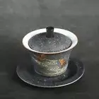 Antique Style Porcelain Gaiwan Handmade Crane Relief Tureen Cup Bowl Set Saucer