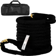 25.5mm x 9.6m Kinetic Recovery Tow Rope, 15.2 t, Heavy Duty Double Braided Kinetic Energy Rope with Loops and Protective Sleeves, for Truck Off-Road Vehicle ATV UTV, Carry Bag Included,