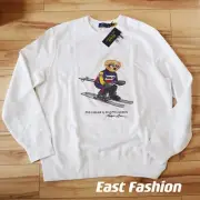 NEW POLO RALPH LAUREN Mens White SKI POLO BEAR Crewneck Fleece Sweatshirt ALPINE