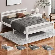 ALFORDSON Wooden Bed Frame with Headboard Base with Solid Timber Slats, Mattress Base Platform with Storage Space, Mattresses Foundation with Headboard DUBEM Series, King Size