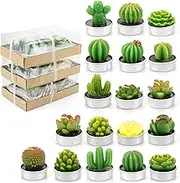 Lawei 18 Pack Cactus Tealight Candles - Handmade Delicate Succulent Mini Plants Candles - Perfect for Home Decor Candles Festival Wedding Props and House-Warming Party
