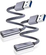 Basesailor USB 3.0 to USB C Adapter 0.2M/2Pack,USB 3 Male to USB C Female Cable,5Gbps 3.1 Type C Charger Connector for Apple iPhone 16e 16 15 Pro Max,iPad Air Mini,Samsung Galaxy S25 S24,Z Fold Flip