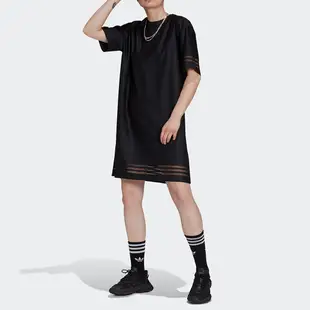 Adidas BELLISTA 女 短袖 洋裝 休閒 連身裙 透視感 黑【運動世界】GN3249