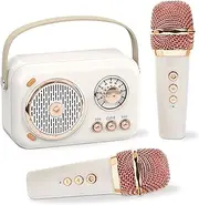 CATZONS Retro Karaoke Machine, Portable Bluetooth Speaker Wireless Microphone Gifts Toys for Kids and Adults Family Home Party Microphone (White)
