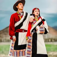 在飛比找蝦皮商城精選優惠-民族風中國少數民族衣服西藏情侶藏袍大紅色旅拍藏族結婚日常藏裝