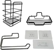 [SPELSHINE] Shower Caddy 3 Pack - Soap Dish - Toothbrush and Paper Towel Holder - Practical Affordable Portable Home Living Bathroom and Kitchen Essentials - Black Toothbrush Holder Wall Mounted