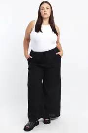 Black Seam Detail Linen Blend Wide Leg Pants 16