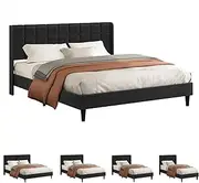 ALFORDSON Bed Frame Base King Size, Bed Platform Foundation with Linen Fabric Upholstered Headboard for Mattress Topper, Sarah Fabric Charcoal