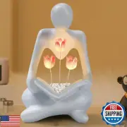 Tulip Night Light Sculpture for Bookshelf Library Decor, Modern Resin Thinker