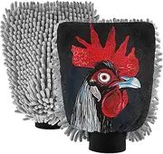 XYMZR Rooster Red Comb Black Absorbent Microfiber Car Wash Mitt, Funny Cute Anime Scratch Free for Cars Cleaning, Home Cleaning Mitts, 2 Pack, 10.24” L x 7.09” W