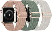 Tobpob 3 Pack Elastic Bands for Apple Watch 38mm-49mm, Adjustable Comfortable Nylon Braided Replacement Wristband Straps for iWatch Ultra/Series 9-1/Unisex/One Size