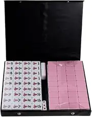 Mahjong Set Mahjong Set MahJongg Tile Set Travel Portable 144 Tiles Mahjong Set Mahjong with Storage Case Chinese Mah Jongg Set(Pink)