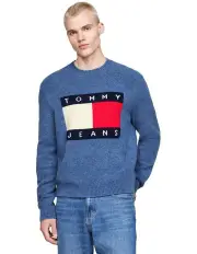 [Tommy Jeans] Flag Badge Melange Jumper With Wool in Blue