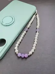 Purple Amethyst Crystal Faux Pearl Beaded Phone Wrist Strap, 6mm Bead, Gift Idea