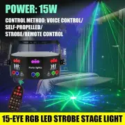 15-EYE RGB LED Laser Projector Light Remote Strobe DMX DJ Stage Party Lighting