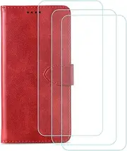 LCEHTOGYE Cover for Motorola Moto G Stylus 2023 + 3 Slice HD Tempered Glass,Shell PU BracketBumper Protective Back Case - Anti-Scratch Screen Protector for Motorola Moto G Stylus 2023-QKXNPT - Red