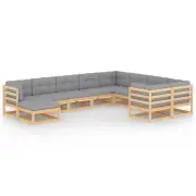 10 Piece Garden Lounge Set with Cushions Solid Pinewood