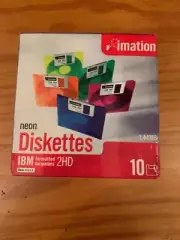 Pack of 10 Imation Neon Diskettes IBM Formatted 2HD 1.44 MB NIP