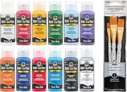 FolkArt Varsity Hues Acrylic Paint Kit, 15 Piece Set includes 12 Multi-Surface Colors and 3 Premium Flat Brushes