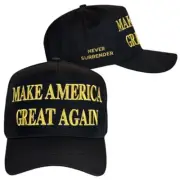Official Trump ...GOLD DARK MAGA - NEVER SURRENDER - Hat - (Made in USA)